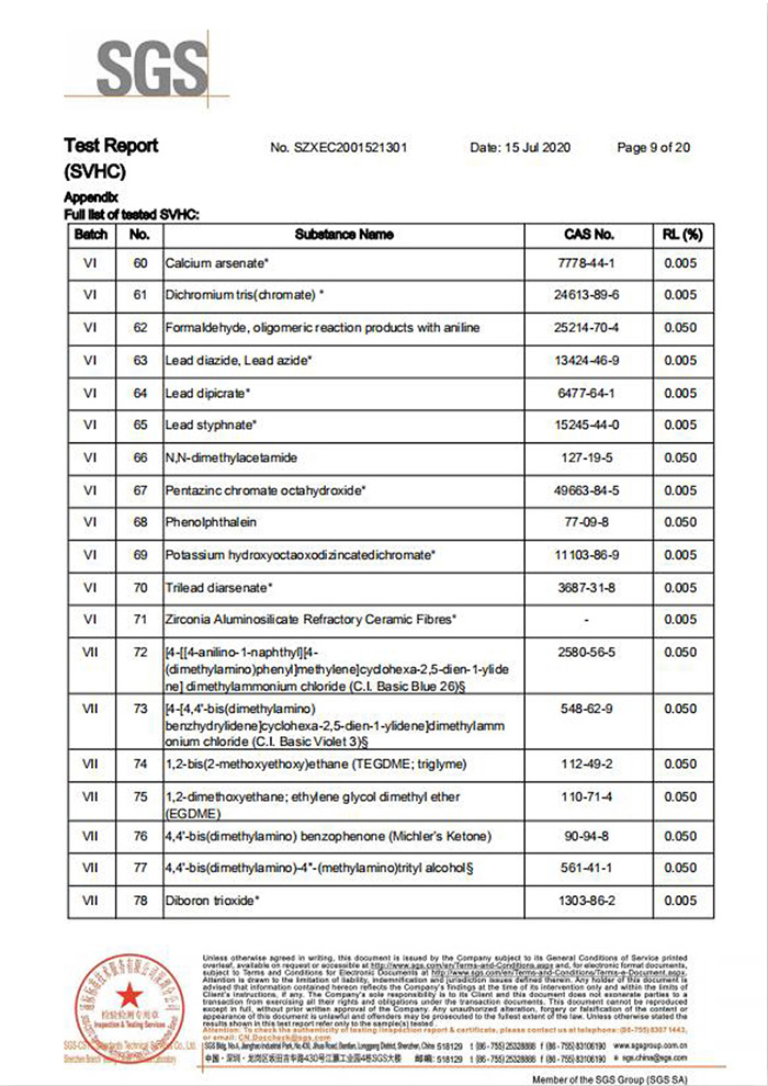 一次性保險(xiǎn)絲REACH認(rèn)證9