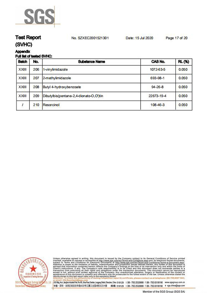 一次性保險(xiǎn)絲REACH認(rèn)證17
